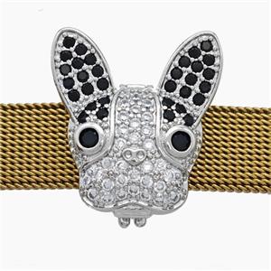 Copper Watchband Beads Pave Zirconia Rabbit Flat Hole Platinum Plated, approx 19-20mm, 2-10mm hole