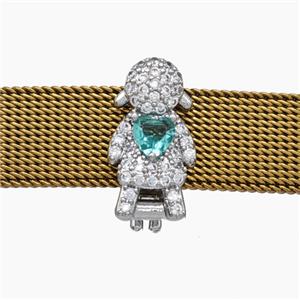 Copper Watchband Beads Pave Zirconia Kids Girl Flat Hole Platinum Plated, approx 8-16mm, 2-10mm hole