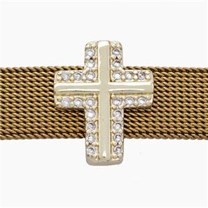 Copper Watchband Beads Pave Zirconia Cross Flat Hole Gold Plated, approx 13-16mm, 2-10mm hole