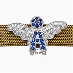 Copper Watchband Beads Pave Zirconia Angel Wings Flat Hole Platinum Plated, approx 16-27mm, 2-10mm hole