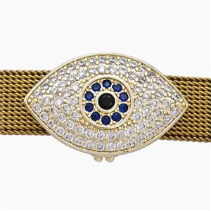 Copper Watchband Beads Pave Zirconia Evil Eye Flat Hole Gold Plated, approx 15-24mm, 2-10mm hole