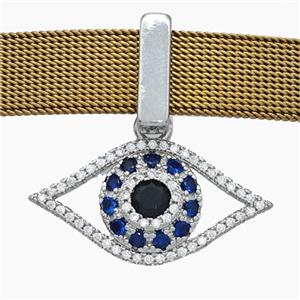 Copper Watchband Beads Pave Zirconia Evil Eye Flat Hole Platinum Plated, approx 15-24mm, 2-10mm hole