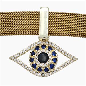 Copper Watchband Beads Pave Zirconia Evil Eye Flat Hole Gold Plated, approx 15-24mm, 2-10mm hole