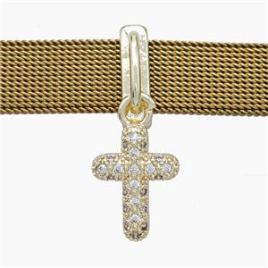 Copper Watchband Beads Pave Zirconia Cross Flat Hole Gold Plated, approx 12-15mm, 2-10mm hole