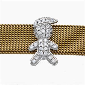 Copper Watchband Beads Pave Zirconia Kids Boy Flat Hole Platinum Plated, approx 10-16mm, 2-10mm hole