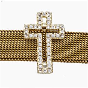 Copper Watchband Beads Pave Zirconia Cross Flat Hole Gold Plated, approx 13-19mm, 2-10mm hole