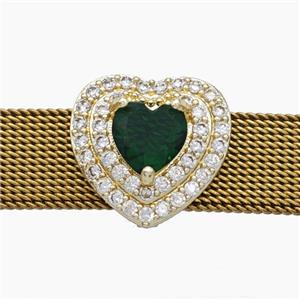 Copper Watchband Beads Pave Zirconia Heart Flat Hole Gold Plated, approx 15mm, 2-10mm hole