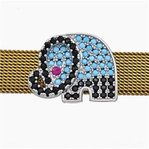 Copper Watchband Beads Pave Zirconia Elephant Flat Hole Platinum Plated, approx 15-19mm, 2-10mm hole