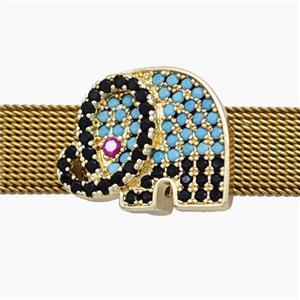 Copper Watchband Beads Pave Zirconia Elephant Flat Hole Gold Plated, approx 15-19mm, 2-10mm hole