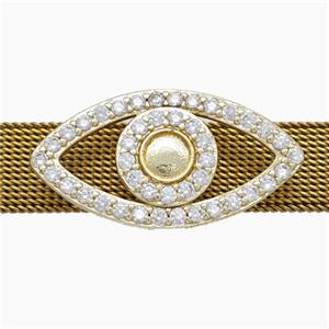 Copper Watchband Beads Pave Zirconia Eye Flat Hole Gold Plated, approx 15-28mm, 2-10mm hole