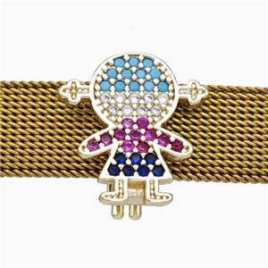 Copper Watchband Beads Pave Zirconia Kids Girl Flat Hole Gold Plated, approx 15mm, 2-10mm hole