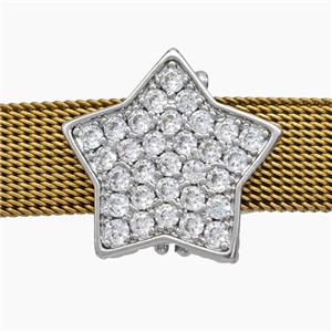 Copper Watchband Beads Pave Zirconia Star Flat Hole Platinum Plated, approx 18mm, 2-10mm hole