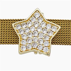 Copper Watchband Beads Pave Zirconia Star Flat Hole Gold Plated, approx 18mm, 2-10mm hole