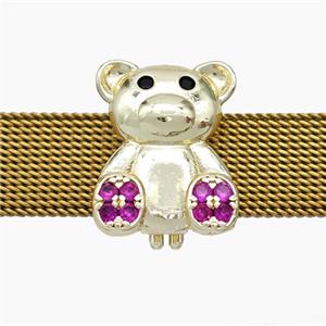 Copper Watchband Beads Pave Zirconia Bear Flat Hole Gold Plated, approx 13-16mm, 2-10mm hole