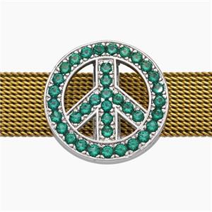 Copper Watchband Beads Pave Zirconia Peace Sign Flat Hole Platinum Plated, approx 18mm, 2-10mm hole