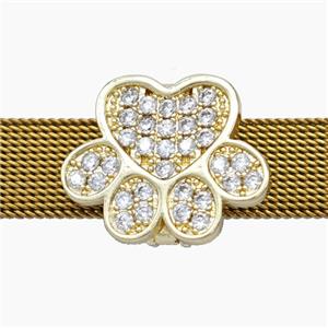 Copper Watchband Beads Pave Zirconia Paws Flat Hole Gold Plated, approx 16-20mm, 2-10mm hole