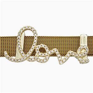 Copper Watchband Beads Pave Zirconia Love Flat Hole Gold Plated, approx 18-40mm, 2-10mm hole