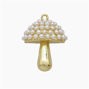 Copper Mushroom Pendant Pave Pearlized Resin Gold Plated, approx 18-20mm