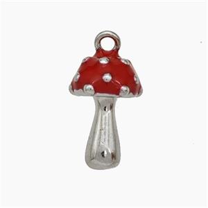 Copper Mushroom Pendant Red Enamel Platinum Plated, approx 10-15mm