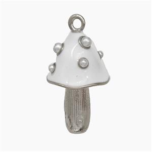 Copper Mushroom Pendant Pave Pearlize Resin White Enamel Platinum Plated, approx 12-20mm