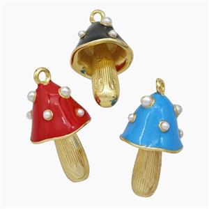 Copper Mushroom Pendant Pave Pearlize Resin Enamel Gold Plated Mixed, approx 12-20mm