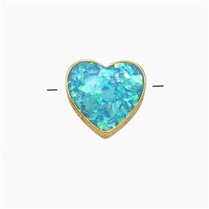 Copper Heart Beads Pave Blue FireOpal Gold Plated, approx 10mm