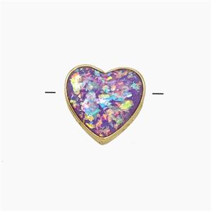 Copper Heart Beads Pave Rainbow FireOpal Gold Plated, approx 10mm