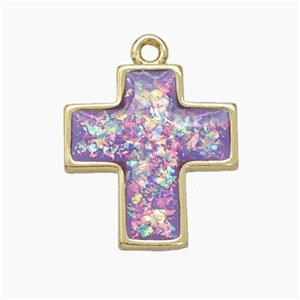 Copper Cross Pendant Pave Purple FireOpal Gold Plated, approx 16-17mm