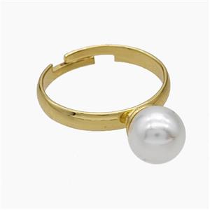 Copper Rings Pave Pearlized Resin White Adjustable Gold Plated, approx 8mm, 18mm dia