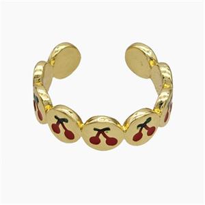 Copper Cherry Rings Red Enamel Gold Plated, approx 6mm, 18mm dia