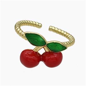 Copper Cherry Rings Red Enamel Gold Plated, approx 12-14mm, 18mm dia