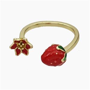 Copper Strawberry Rings Flower Red Enamel Gold Plated, approx 8mm, 18mm dia