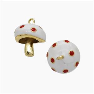 Copper Mushroom Pendant White Enamel Gold Plated, approx 15mm