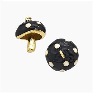 Copper Mushroom Pendant Black Enamel Gold Plated, approx 15mm