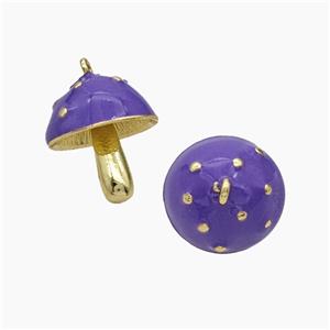 Copper Mushroom Pendant Lavender Enamel Gold Plated, approx 15-18mm