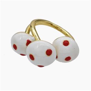 Copper Mushroom Rings White Enamel Gold Plated, approx 11mm, 18mm dia