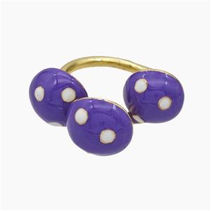 Copper Mushroom Rings Lavender Enamel Gold Plated, approx 11mm, 18mm dia