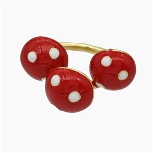 Copper Mushroom Rings Red Enamel Gold Plated, approx 11mm, 18mm dia