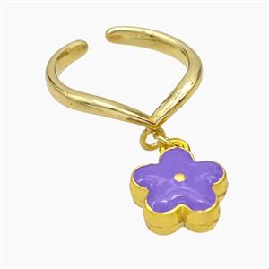 Copper Flower Rings Lavender Enamel Gold Plated, approx 12mm, 18mm dia