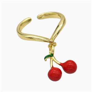 Copper Cherry Rings Red Enamel Gold Plated, approx 10-12mm, 18mm dia