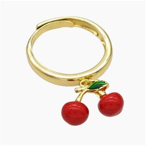 Copper Cherry Rings Red Enamel Adjustable Gold Plated, approx 10-15mm, 18mm dia