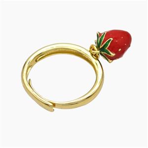 Copper Strawberry Rings Red Enamel Adjustable Gold Plated, approx 8-10mm, 18mm dia