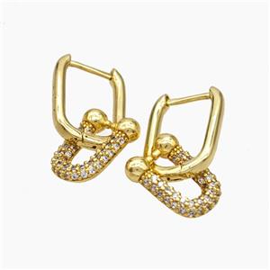 Copper Latchback Earrings Pave Zirconia Horseshoe Gold Plated, approx 10-14mm, 12-17mm