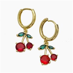 Copper Cherry Hoop Earrings Pave Zirconia Gold Plated, approx 10-14mm, 14mm dia