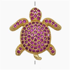 Copper Tortoise Beads Pave Fuchsia Zirconia Gold Plated, approx 20mm