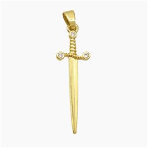 Copper Sword Pendant Pave Zirconia Gold Plated, approx 10-28mm