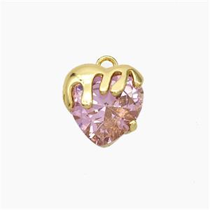 Copper Heart Pendant Pave Pink Crystal Glass Gold Plated, approx 10mm