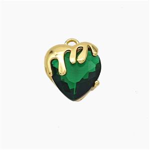 Copper Heart Pendant Pave Green Crystal Glass Gold Plated, approx 10mm