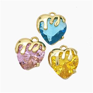 Copper Heart Pendant Pave Crystal Glass Gold Plated Mixed, approx 10mm