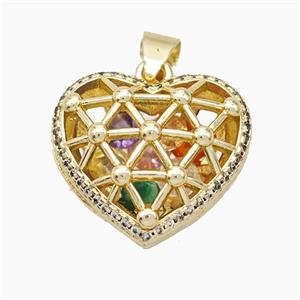 Copper Heart Pendant With Zirconia Hollow Gold Plated, approx 19mm